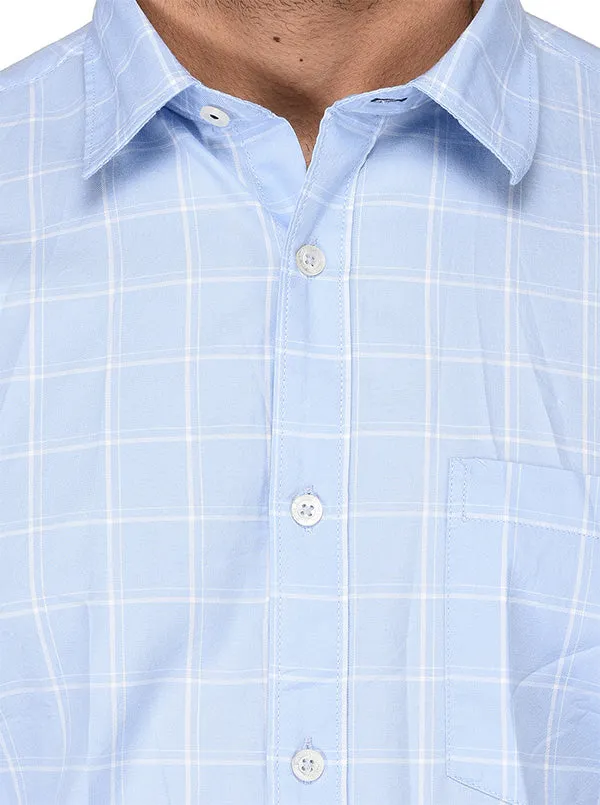 Sky Blue Checked Slim Fit Casual Shirt | JadeBlue