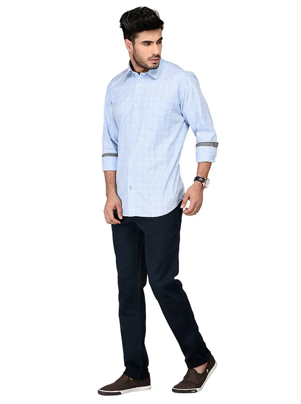 Sky Blue Checked Slim Fit Casual Shirt | JadeBlue