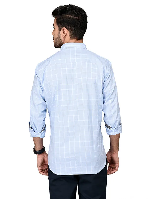 Sky Blue Checked Slim Fit Casual Shirt | JadeBlue