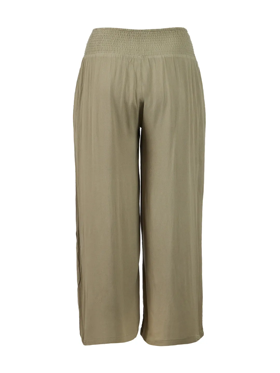 Smocked Waist Olive Side Slit Pant