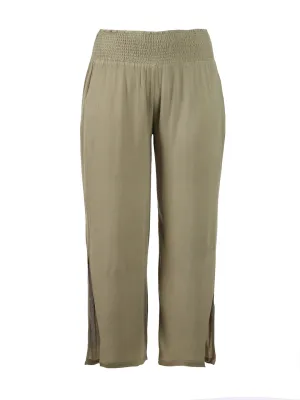 Smocked Waist Olive Side Slit Pant