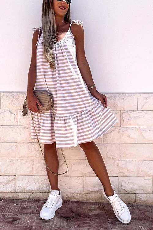 Stripe Ruffles Hem Backless Slip Dress