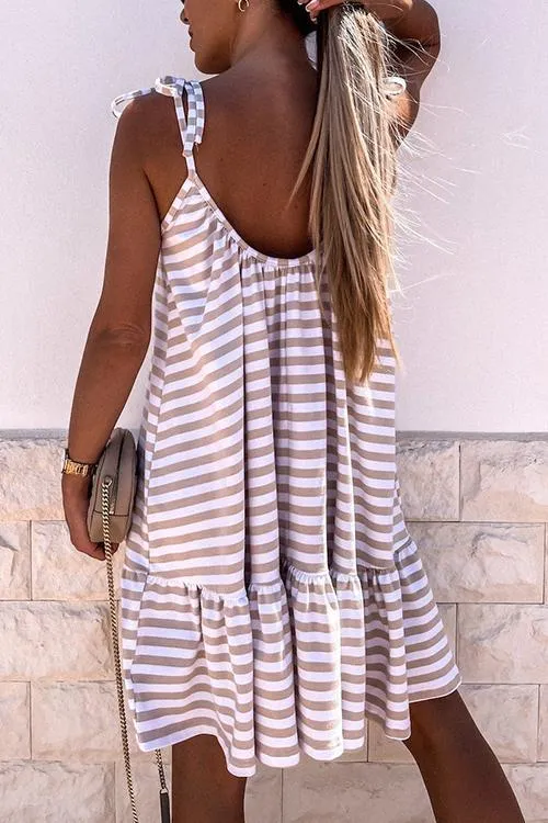 Stripe Ruffles Hem Backless Slip Dress