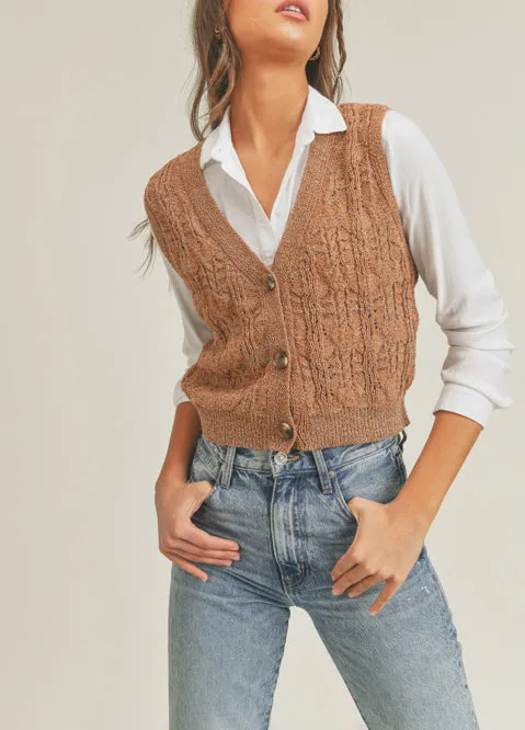 Toffee Button Down Sweater Vest