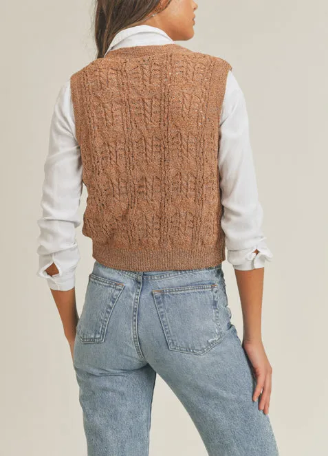 Toffee Button Down Sweater Vest