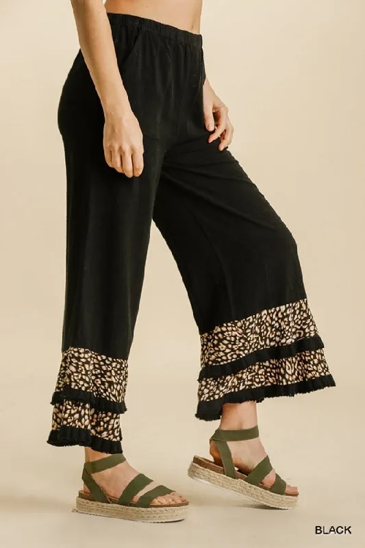 Umgee Crop Layer Pants - Black/Leopard