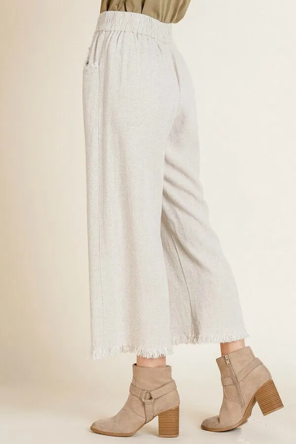 Umgee Wide Leg Linen Pants in Oatmeal