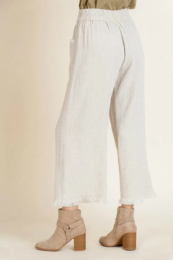 Umgee Wide Leg Linen Pants in Oatmeal