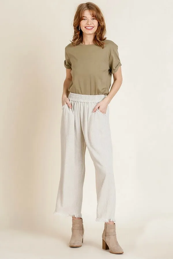 Umgee Wide Leg Linen Pants in Oatmeal