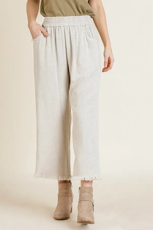 Umgee Wide Leg Linen Pants in Oatmeal