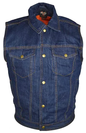 VB917 Men's Black or Blue Denim Vest with Collar