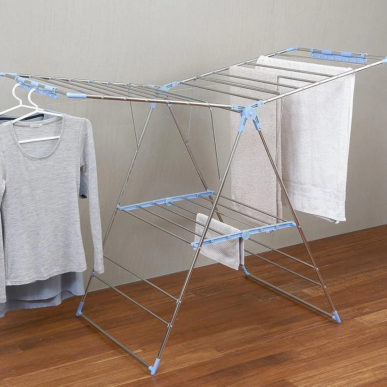 Wide 28 Rail Stainless Steel A-Frame Clothes Airer & Bonus Hangers