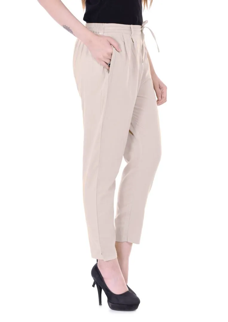 Women Cotton Flax Solid Pant