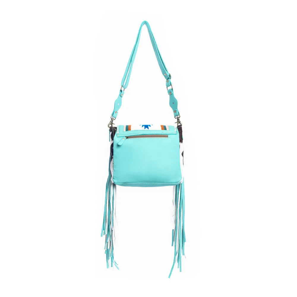 Zunia Leather & Hairon Bag in Turquoise